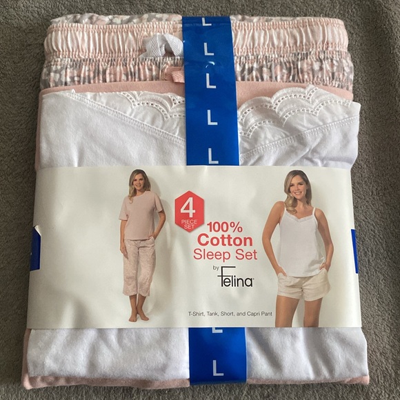 Felina White and Pink Cotton Pajama Set - Picture 1 of 4